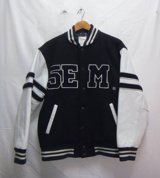EMP/（Re:)EMPR エンパイア 袖牛革 スタジャン L 黒×白×紺(Lサイズ 