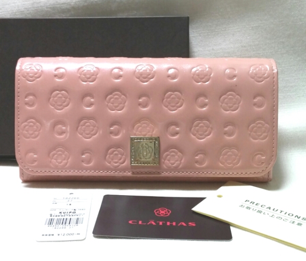 CLATHAS クレイサス 長財布 ピンク カメリア 箱付き パール加工 美品 