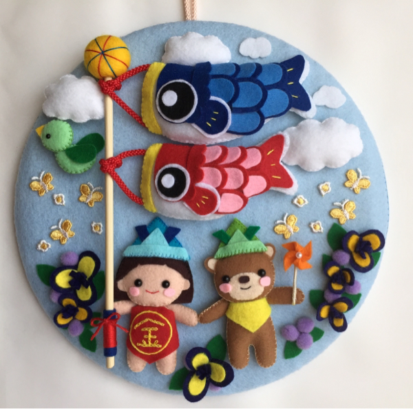 鯉のぼり:こどもの日:フェルトリース:ハンドメイド:大きめ壁飾り