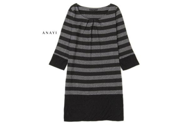 美品★ANAYIアナイ★お洒落！ボーダーニットワンピースW363