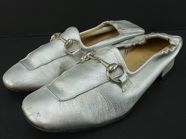 GUCCI グッチ ビット レザー ローファー 36C シルバー＊31338