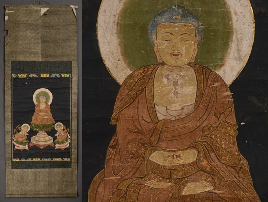 【高品質，新品】 千 時代の仏画 阿弥陀三尊図(仏像)｜売買されたオークション情報、yahooの商品情報をアーカイブ公開 - オークファン 仏像