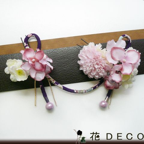 花 髪飾り 連 菊と小花 和柄紐付 ピンク 結婚式 成人式 卒業式