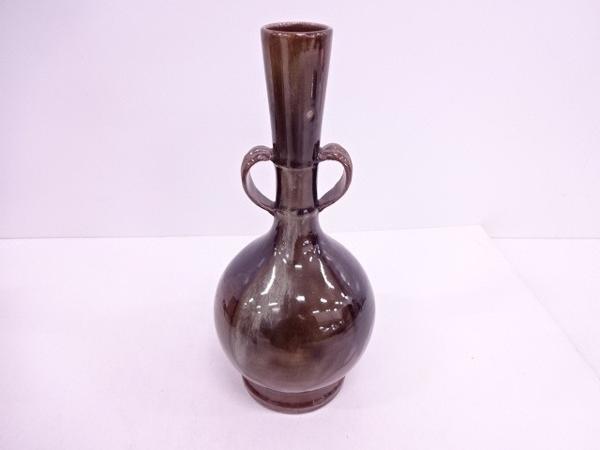 02721# 膳所焼 岩崎新定造 陽炎園 笹耳付花入 寸法(cm) 【公式通販】