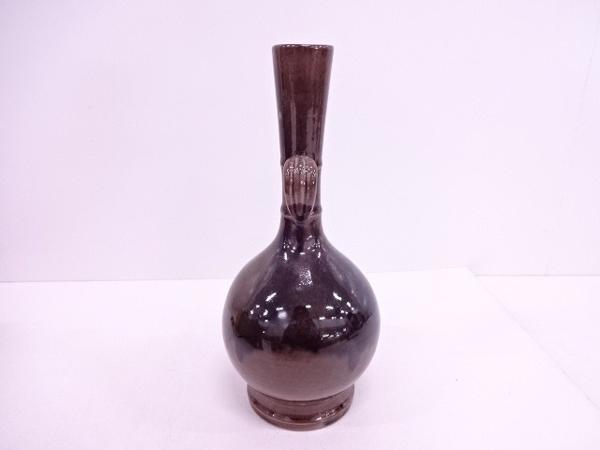 02721# 膳所焼 岩崎新定造 陽炎園 笹耳付花入 寸法(cm) 【公式通販】