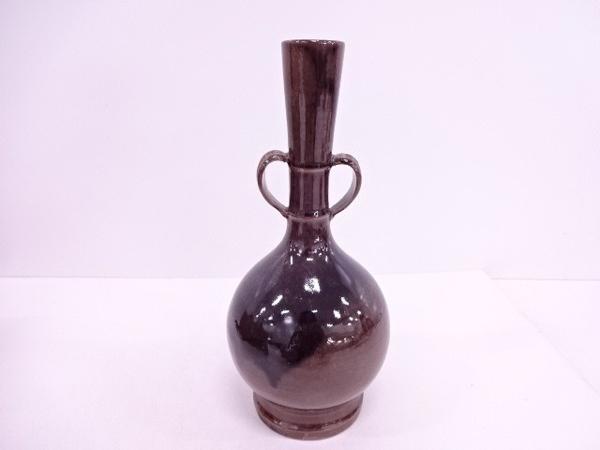 膳所焼　岩崎新定　篭目花入＆黄金掛け花入　淡海ぜぜ　陽炎園造　共箱　剣山付　陶芸 02721# 膳所焼 岩崎新定造 陽炎園 笹耳付花入 寸法(cm) 【公式通販】