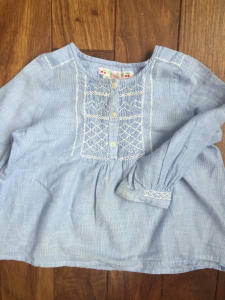bonpoint ボンポワン 繊細刺繍のスモッキングブラウス 2A 80-90