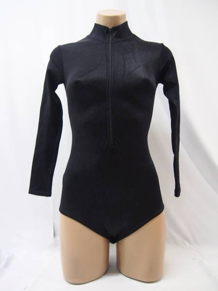 1263★新体操 へそまでジップ 股ボタン 長袖ハイレグレオタードL