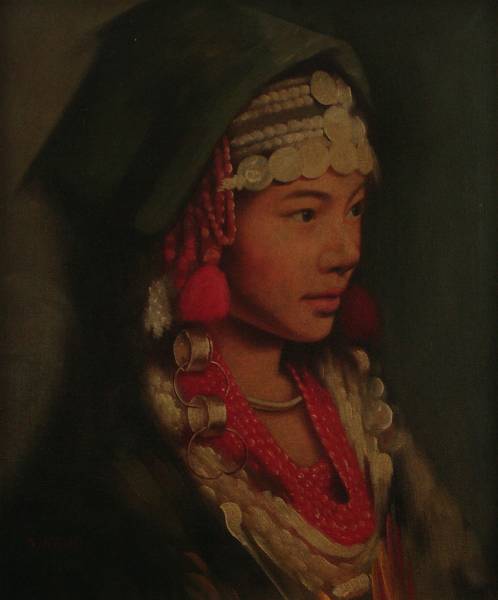 ◎青木繁◎民族衣装の女◎肉筆◎油彩◎裏サイン◎F8号◎