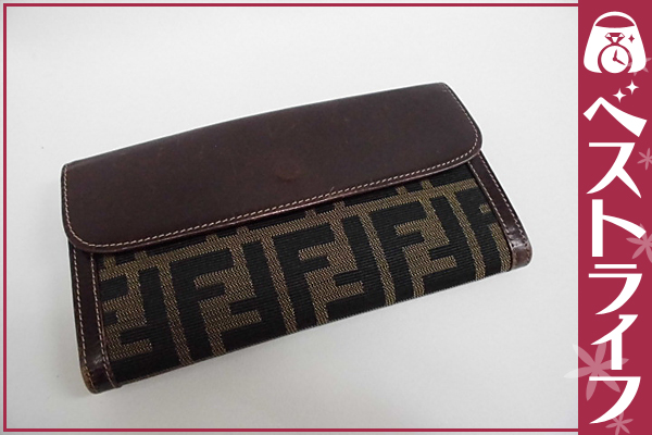 1円 本物 長財布 フェンディ ズッカ柄 レザー ヴィンテージ