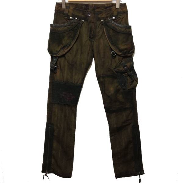 14th Addiction レザー切替 ムラ染め カーゴ パンツ デニム 1