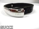 5W8303B■ グッチ ロゴ入シルバー色ブラックレザー ブレスレット