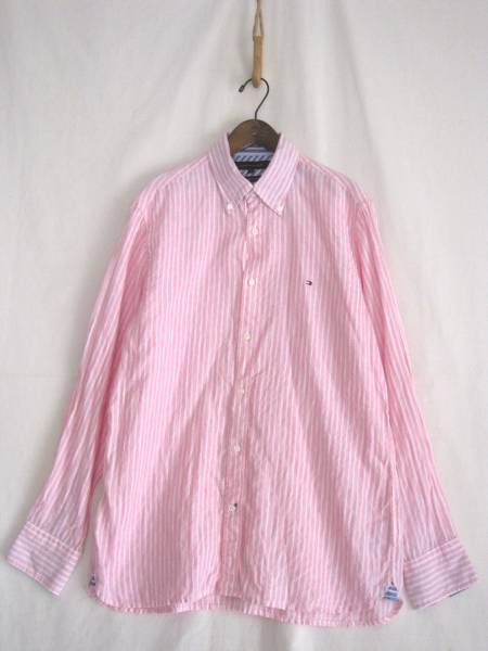5-12●TOMMY HILFIGERストライプ柄 リネンシャツ [L]