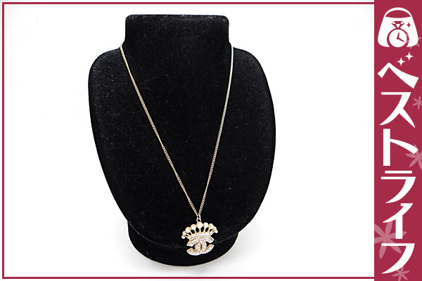 1円 本物 シャネル 08C ココマーク ラインストーンネックレス