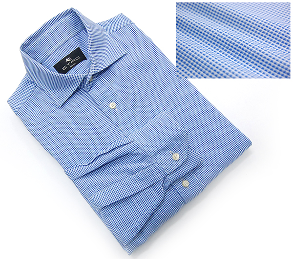 洗練5.3万！伊製 エトロ ETRO チェック柄 長袖シャツ 40/ブルー