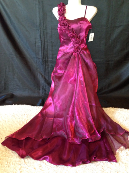 ●新品1点☆L紫斜めコサ＋ドレープロングドレス☆司会、発表会