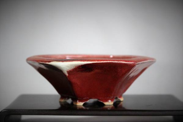 ☆小鉢【辰砂窯変六角鉢】雨宮忍作 盆栽 巾12，1cm 送料全国400円