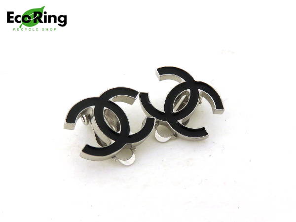 1円 美品 シャネル ココマーク 04A イヤリング 黒×銀色 BE392