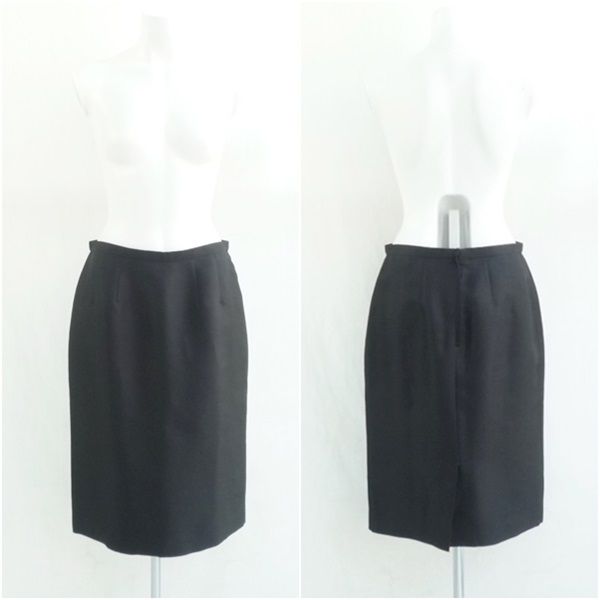 S7 ヴァレンチノ VALENTINO シルク タイト スカート 黒 ひざ丈