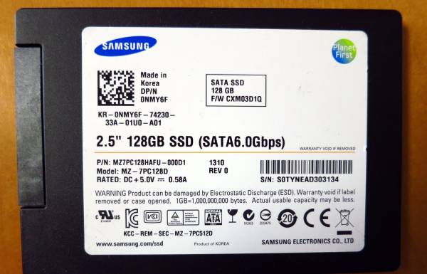 保証あり・SAMSUNG　128GB・SSD 7mm厚/完動品/使用3669h