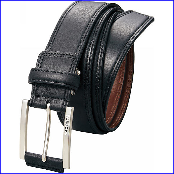 ラコステ 牛革ベルト/ピン式/ブラック/Ｗ調整可/日本製/ギフト可