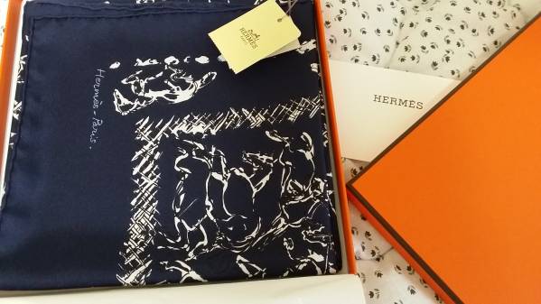 ★エルメスシルクバンダナネイビー新品ショップカード付き★