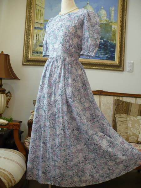 【美品】ローラアシュレイ淡いパープルローズガーデンワンピース