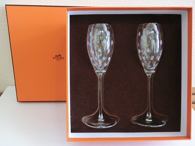 未使用　エルメス ファンファール 水玉ペアシャンパングラス