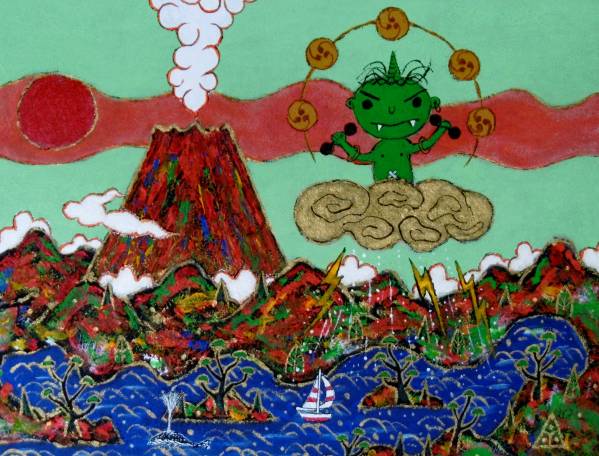 □真筆保証□琳屋「富嶽雷神図」□開運□縁起物□富士山□F6号