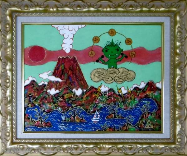 □真筆保証□琳屋「富嶽雷神図」□開運□縁起物□富士山□F6号