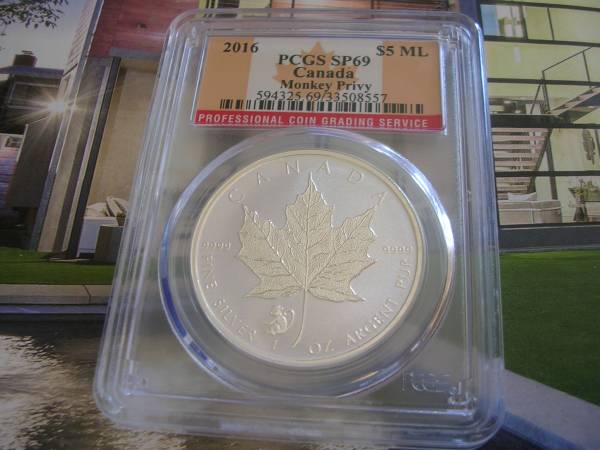 限定 猿 2016 リバースプルーフ メイプルリーフ銀貨 PCGS SP69