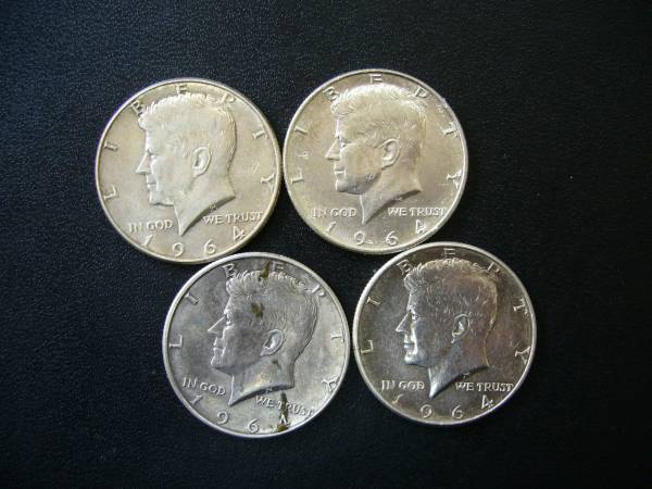 ★アメリカコイン ４枚【ケネディ　ハーフダラー１９６４】　