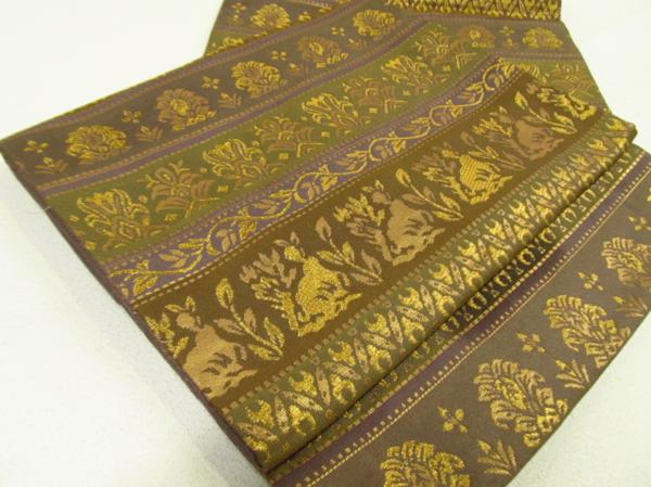 ★着物10★ 1円 絹 樹下鳥獣紋 袋帯 ☆☆☆