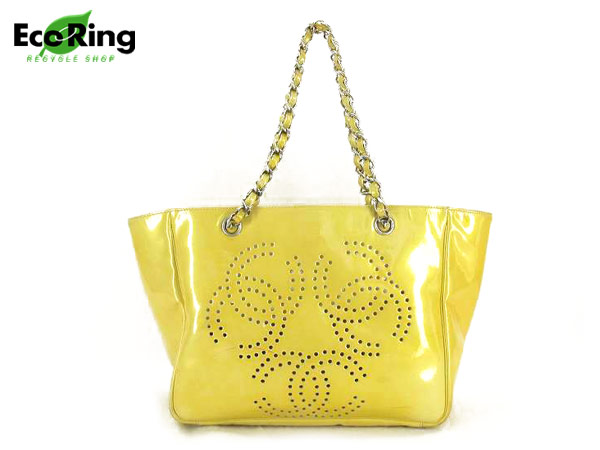 1円 難有品 シャネル エナメル トートバッグ イエロー BQ142