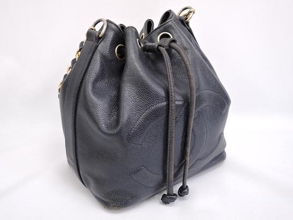 シャネル キャビアスキン 巾着 チェーンショルダーバッグ 27帯96