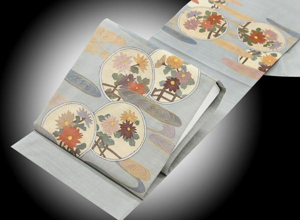 小難品☆紬地つづれ手織長尺袋帯すくい手刺繍【仕立屋提携品】1