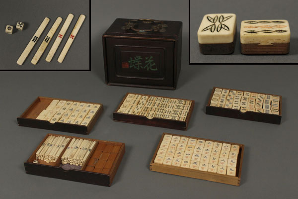 彩葉】古き時代 骨細工 竹背 麻雀牌 箱入 古美術品 I 実物に出来る限り