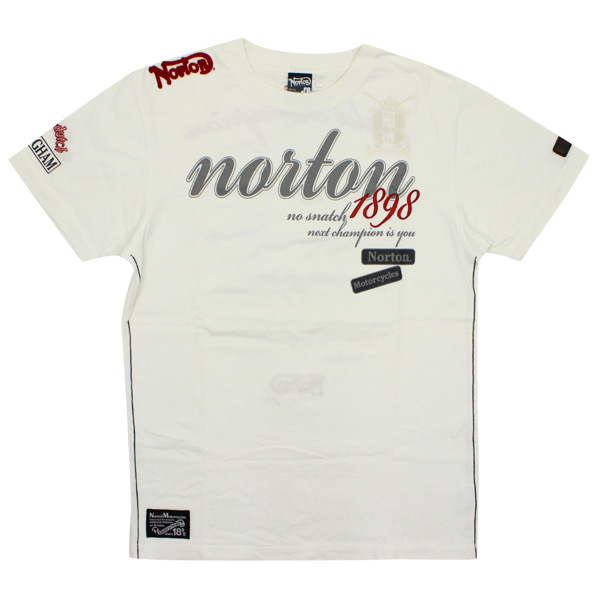 即決 送料無料 Norton ノートン 1898ロゴ刺繍Tシャツ 白 L