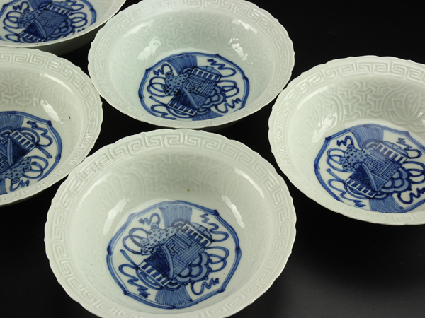 【琴》古美術品 南京古染付鉢五客 時代品 中国古玩 AK730