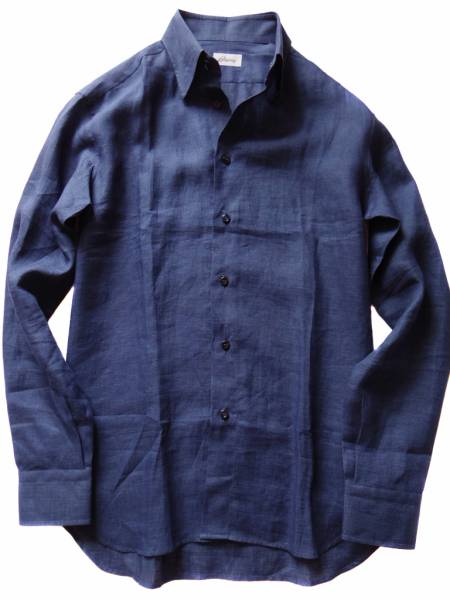 【ブリオーニ】▼【涼爽オール100%麻】▼定番濃紺シャツ▼XL