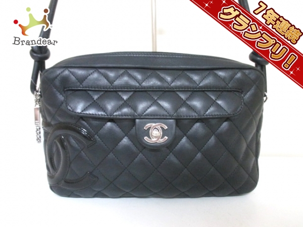シャネル ショルダーバッグ カンボンライン 黒 ラムスキン