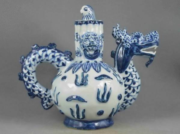 ★☆【大清康熙年製】銘 青と白 ティーポット花瓶/309☆★