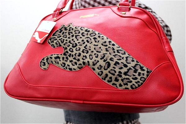 ★PUMA プーマ レザー調 皮革 ボストンバッグ 赤[073387-03]六