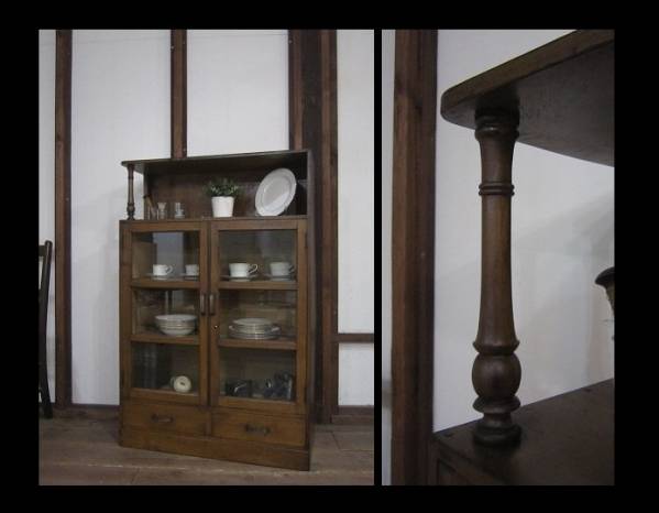 ♪古い木味 アンティーク収納棚☆ケビント棚 食器棚 本箱 水屋