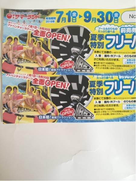 東京サマーランド特別前売り券4枚（大人4枚） ☆東京サマーランド 夏季 