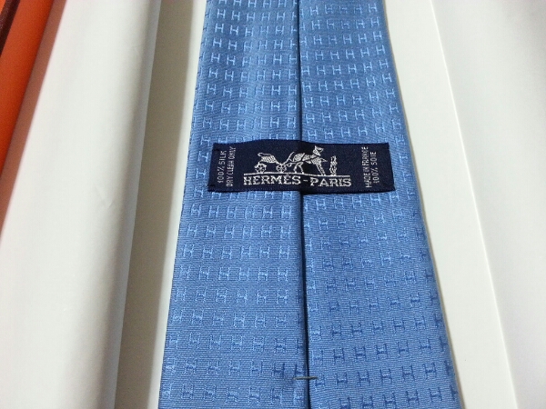 ■新品同様！エルメス H柄 最高級シルクネクタイ ブルー