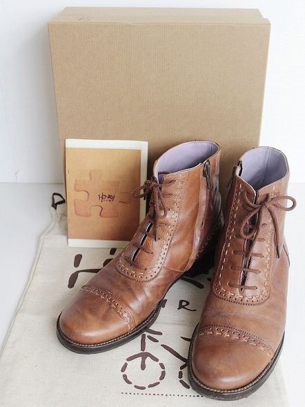 HENRY CUIR アンリークイール レースアップショートブーツ37.5