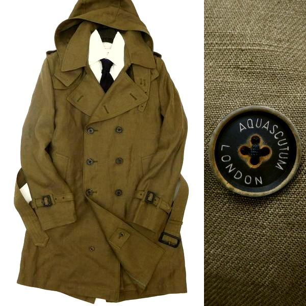 15.1万 日本製 アクアスキュータム フード付 トレンチコート 38