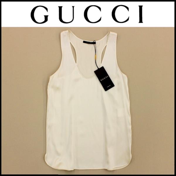 12万新品◆40=M◆GUCCI グッチ ベージュシルクノースリーブ