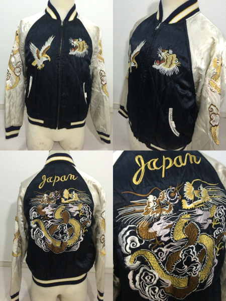 HOUSTON 別珍 黒 龍と鷹刺繍 スカジャン HOUSTON 別珍 黒 龍と鷹刺繍
